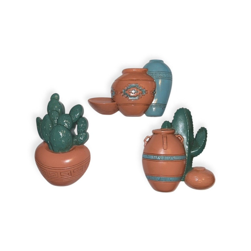 Vintage 1991 Burwood Products Southwest Cactus Pottery Wall Decor Set of 3 3139